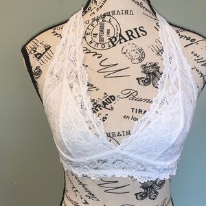 Undie Couture White Stretch Lace Halter Bralette No Padding Women’s Small